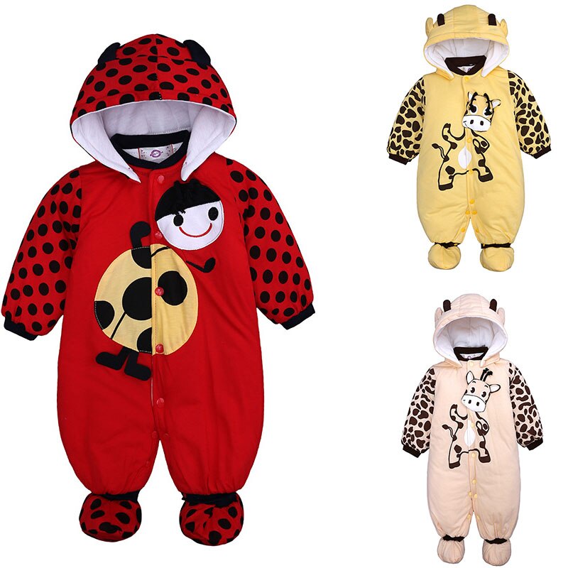 Winter Newborn Jumpsuit Printed Animal Baby Rompers Hoodie Clothes For 0-9M Boys Girls