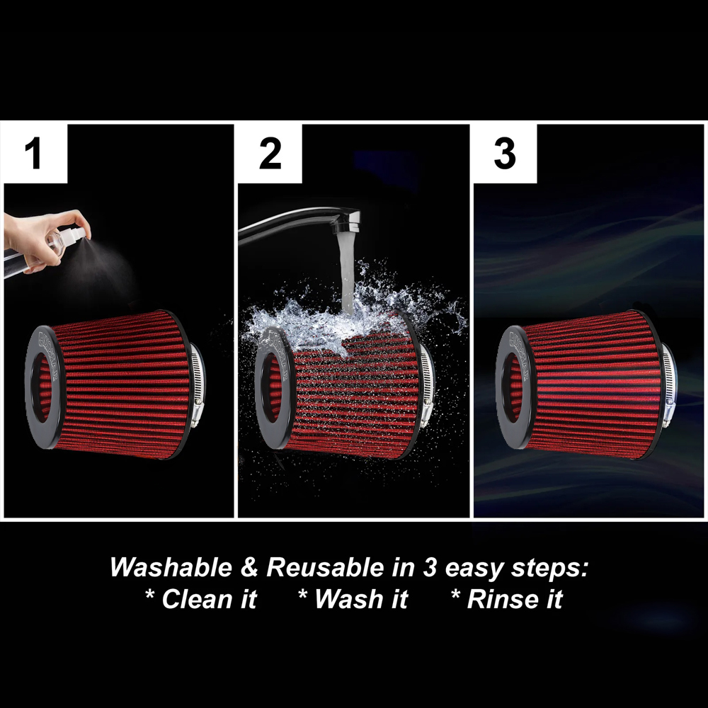 Filtro de aire seco Universal, cono de admisión de aire, de repuesto, color negro y rojo, 3 ", 76mm, 3,5", 89mm