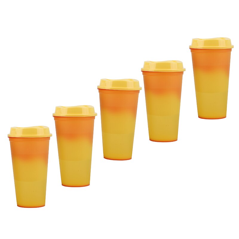 5pcs Color Changing Reusable Cold Cup Tumblers Reusable Discoloration Bottle With Straw Drinkware Plastic My Drink Bottle: 5pcs orange