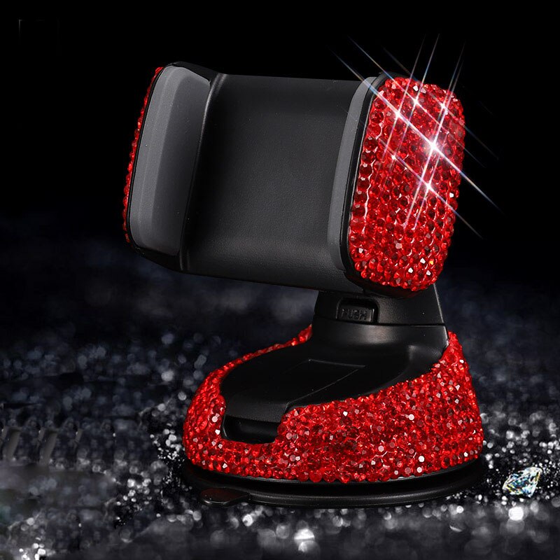 Crystal Rhinestones 360 Degree Car Phone Holder for Car Dashboard Auto Windows and Air Vent Universal Car Mobile Phone Holder: red