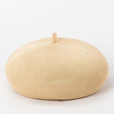 Simple light version 18-color women's beret hat spring and summer thin linen texture painter hat girl beanie hat: cream color