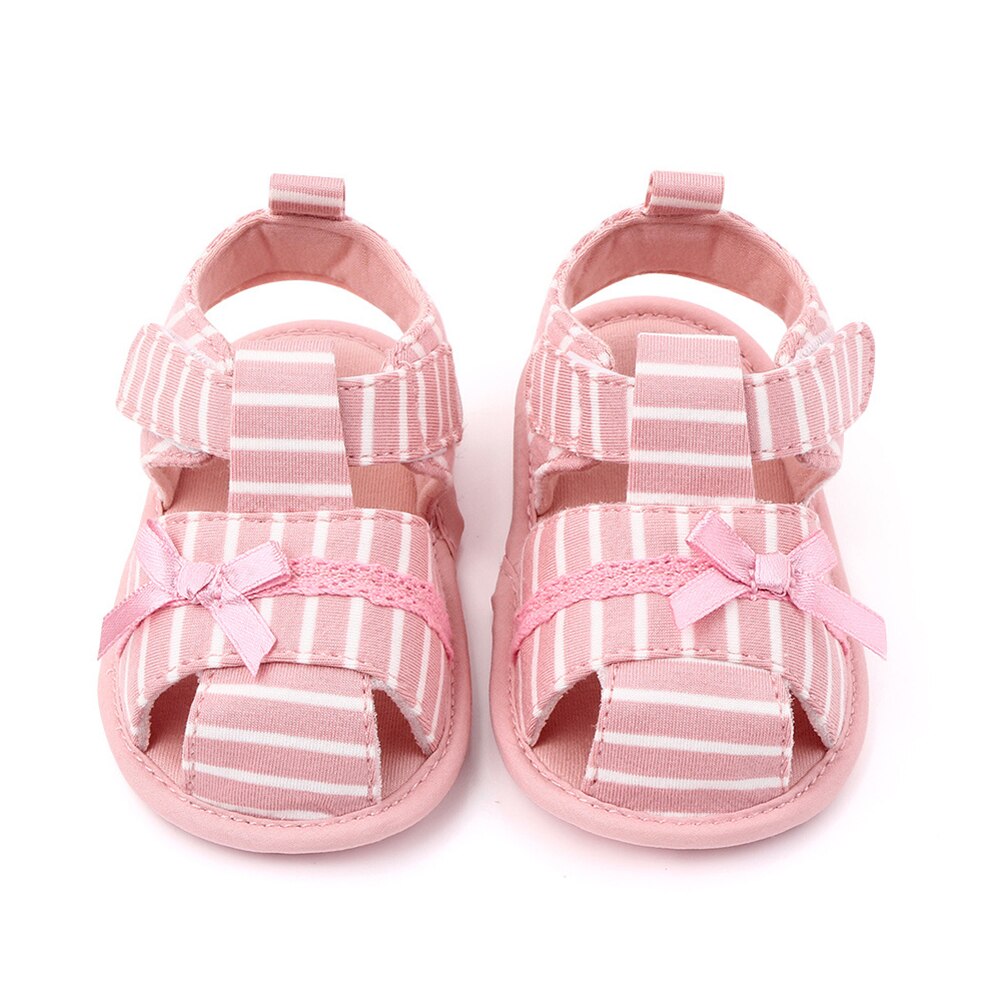 Stripe Bowknot Summer Soft Sole Sandals Baby Girls Toddler Prewalker Flat Shoes