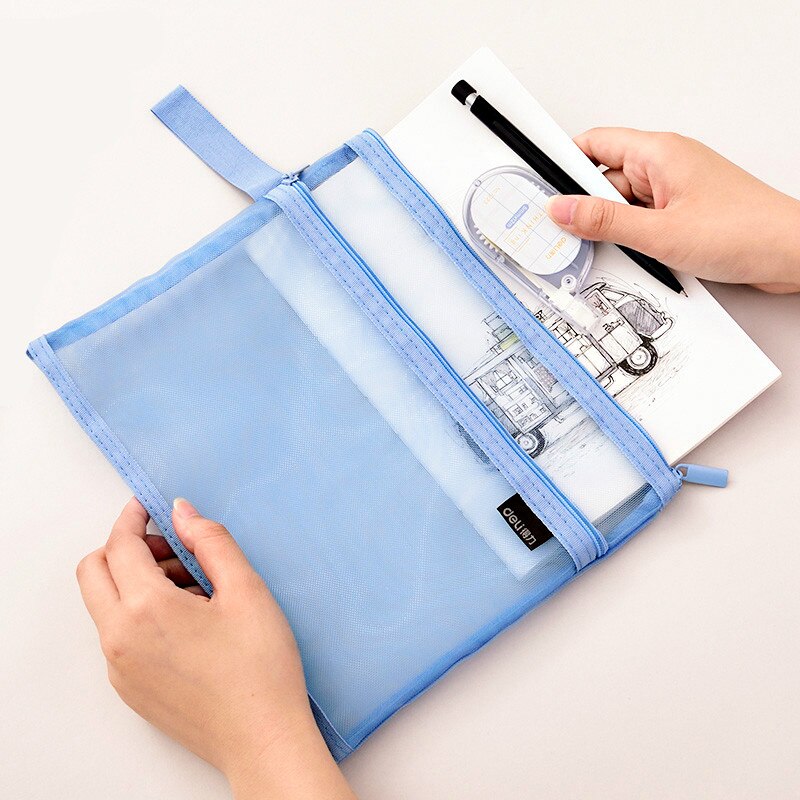 DELI Grid A4 Transparent File Bag Document Folder Zipper File Mesh A5 Paper Multi-layer Multi-layer Storage Portfolio Escolar