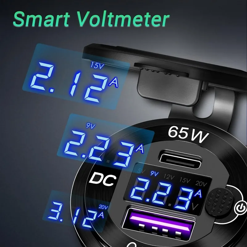12V/24V USB Auto Ladung 83W PD Typ-C Schnelle Lade Steckdose Laptop Buchse mit Voltmeter motorrad Steckdose Lade Adapter