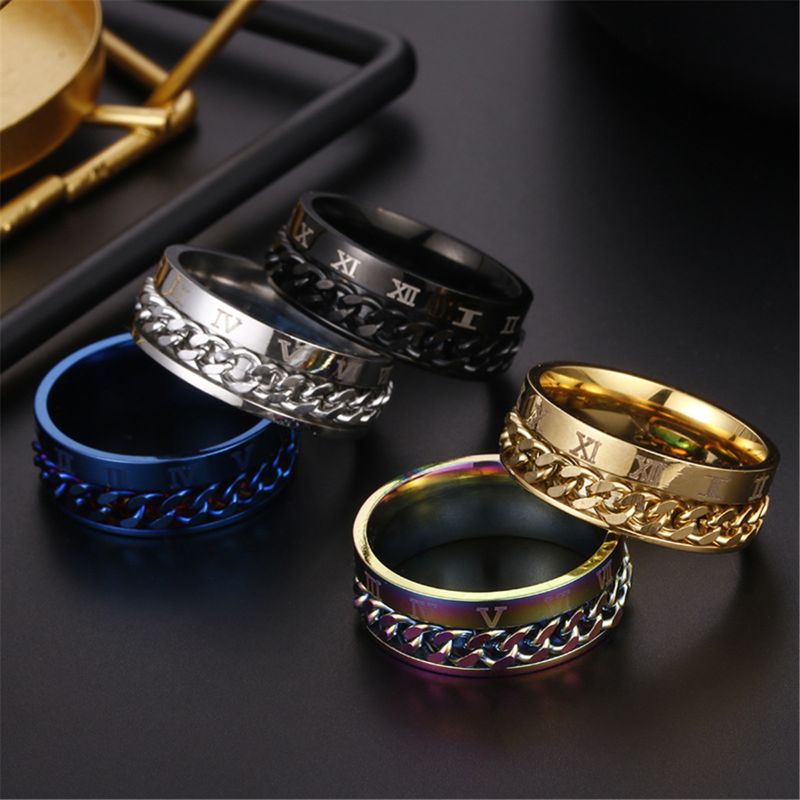 Edc Vinger Fidget Spinner Rvs Ketting Draaibare Ring Mannen Klassieke Rome Digitale Power Gevoel