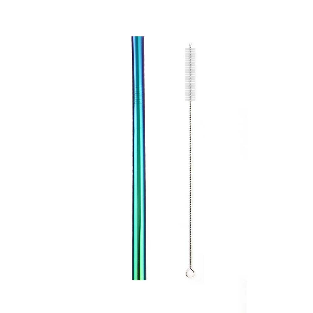 JANKNG 12mm Extra Wide Straws 10 Colors Bubble Tea Reusable Straws 304 Stainless Steel Milkshake Drinking Pink Green Straw Set: Straight Rainbow