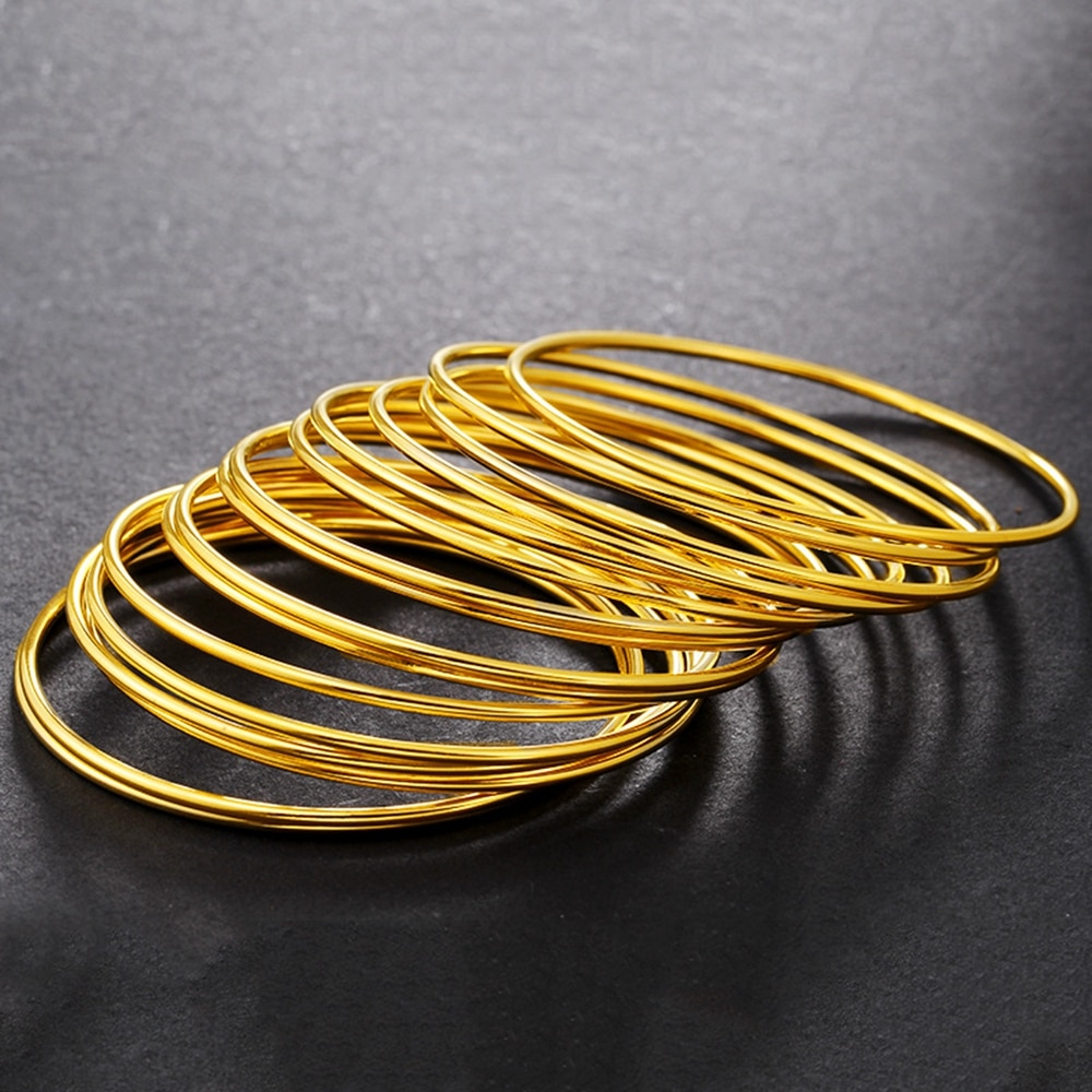 10 pezzi all'ingrosso braccialetto sottile da donna in oro giallo riempito liscio Unopen Bangle Dia 6cm/6.5cm