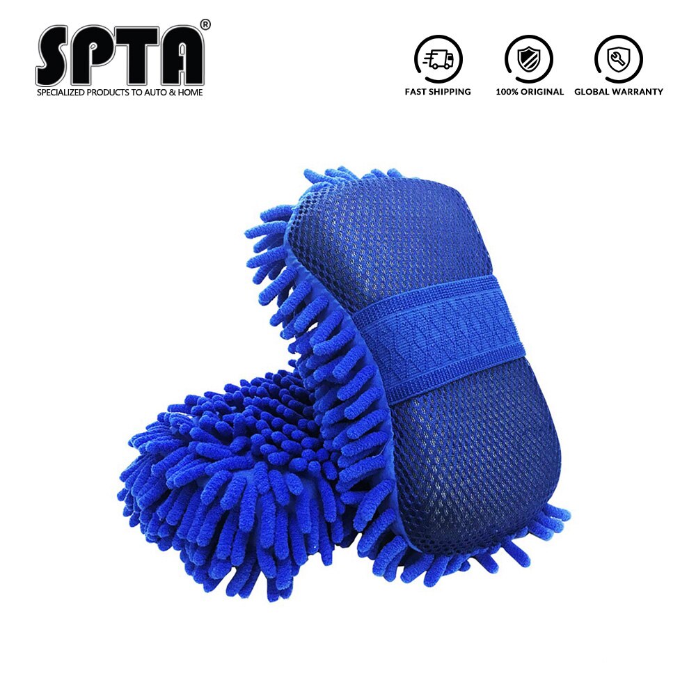 Spta mikrofiber bilvask svamp premium chenille fnugfri ridsefri ultra blød rengøring af bil svamp ultimativ vask mitt: Blå / 2pc