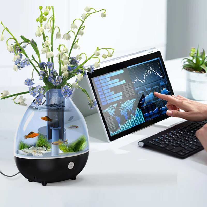 Aquarium tank desktop amphibious aeration small goldfish betta fish tank Colorful lights landscaping Ecological cycle