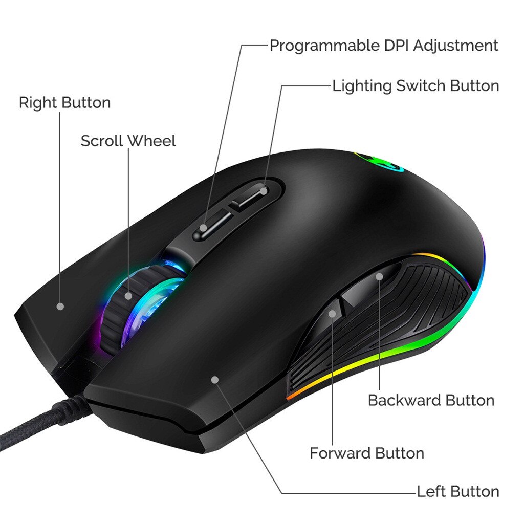 Type-C Ergonomic Mice 4 Backlight Modes Up To 3200 DPI RGB Wired Gaming Mouse ast and accurately data transmission#T2