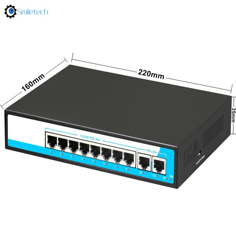 100 Mbps Gigabit Hybrid POE Switch 150W 100Mbps POE switch 2 Gigabit Ethernet 52V2.88A PoE power up to 15.4W/30W for each PoE
