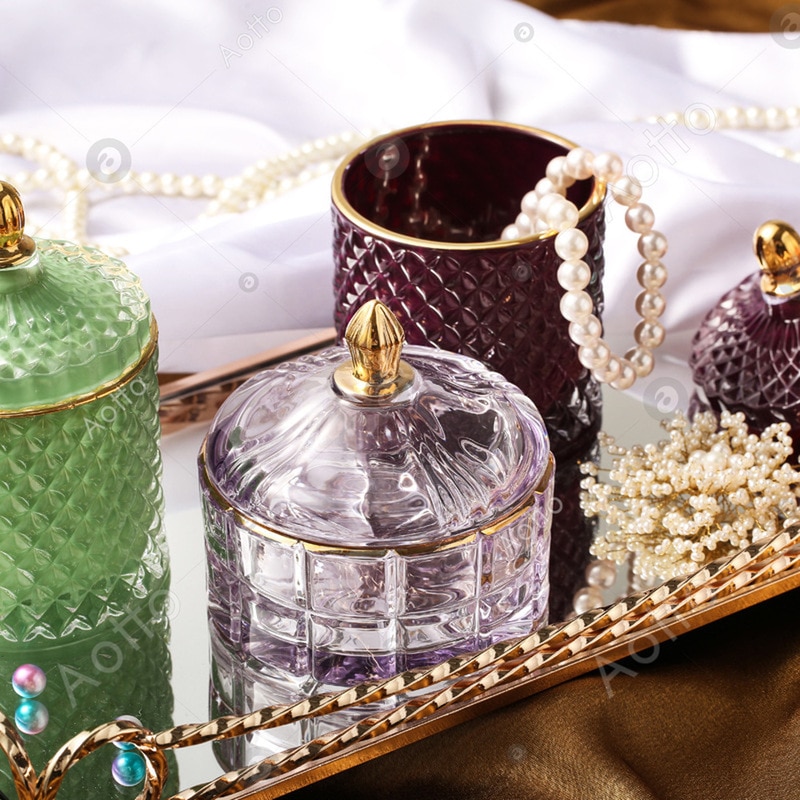 Glazen sieraden opbergpotten, transparant, phnom penh, suikerpot met deksel, ketting, ring, decoratie, kristallen flessen, container