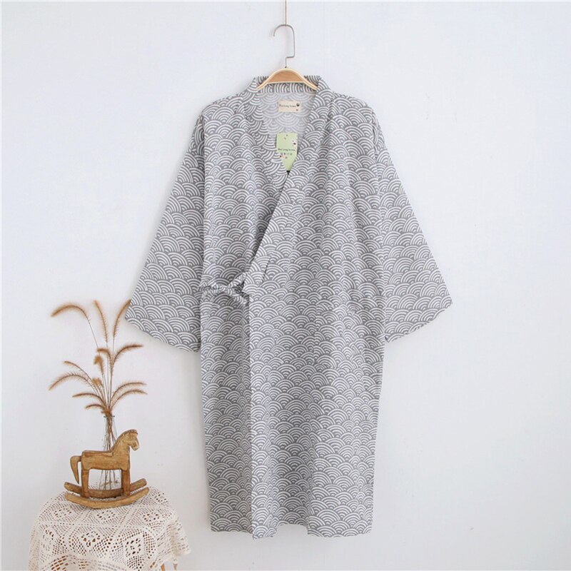 KISBINI Kimono Men's Nightrobe Cotton Printed Summer Spring Men Robes Japanese Style Grey Male Sleepwear Homewear: Navy / M