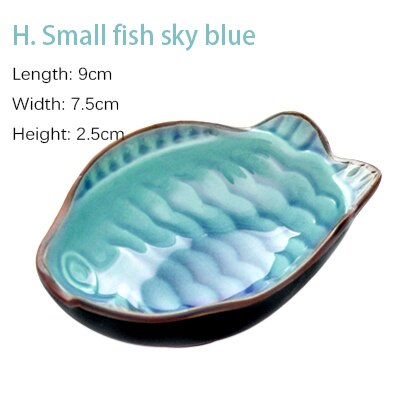 Japansk servise keramisk saus fett blad kjøkken krydder liten tallerken mini is sprekk glasur matbit tallerkener: H. liten fisk skyblue