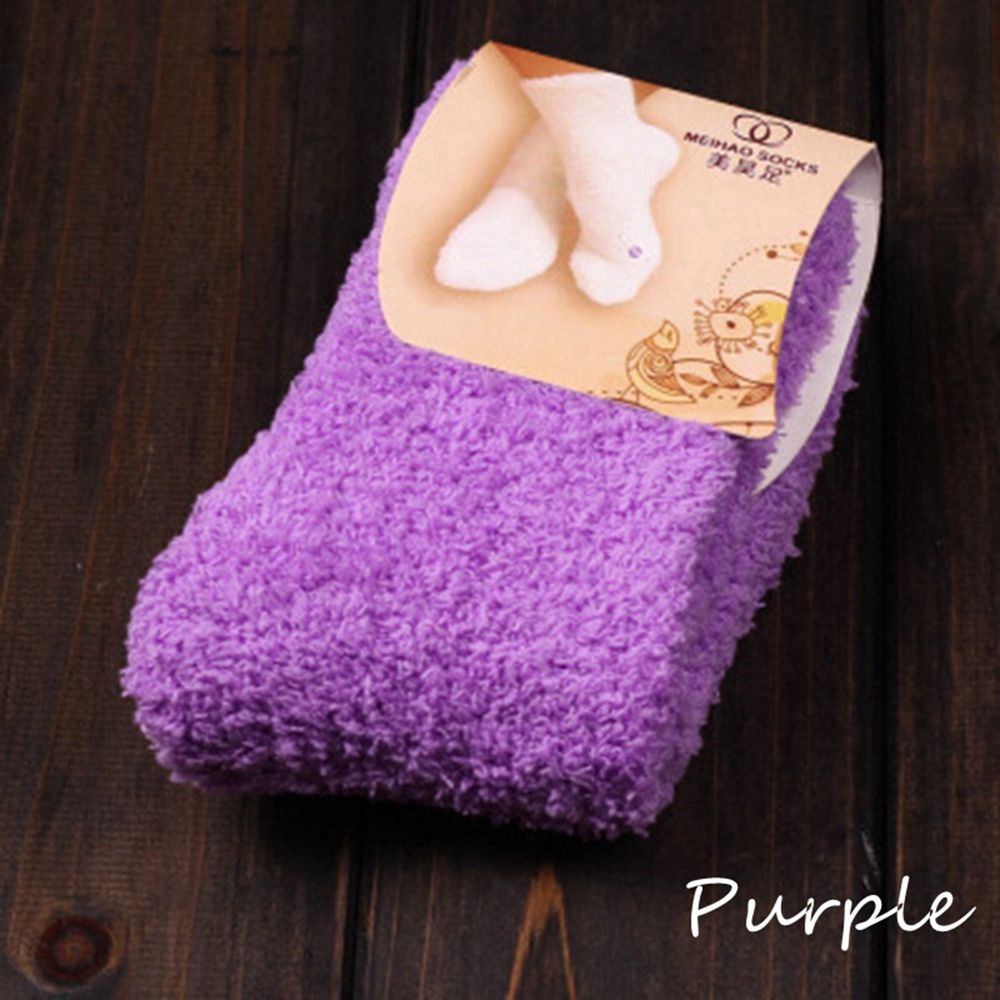 1 paar Winter Herfst Warm Casual Candy Kleur Womens Lady Dikke Coral Fleece Slipper Korte Sokken Fuzzy Kousen Effen sok: Paars