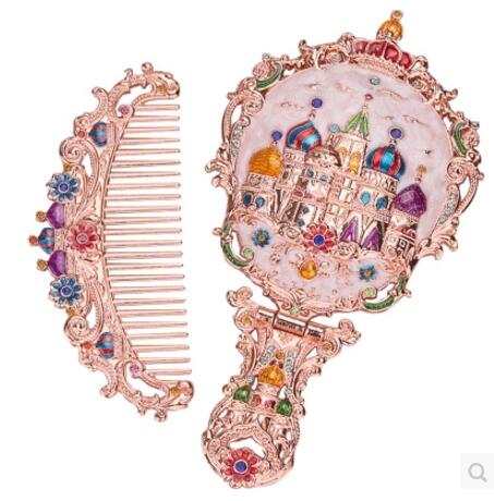 Europen-Espejos de mano con marco de metal antiguo para mujer, espejos pequeños de bolsillo, Espejos decorativos, , J047