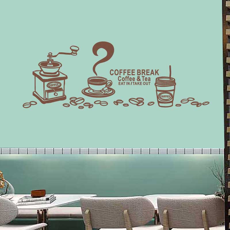 Coffee Shop Sticker Decal Cafe Cup Vinyl Art Wall Decals Decor Decoration Break Coffee Glass Decals CAFE1019