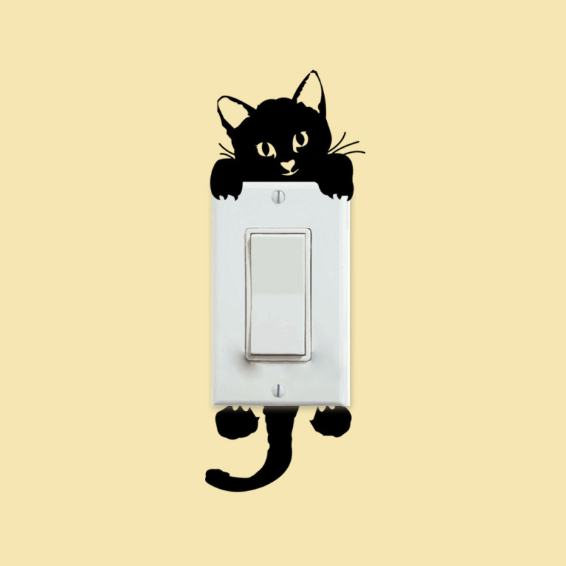 Funny Cute Cat Switch Stickers Wall Cartoon Switch Sticker Wall Home Bedroom Livingroom Decoration