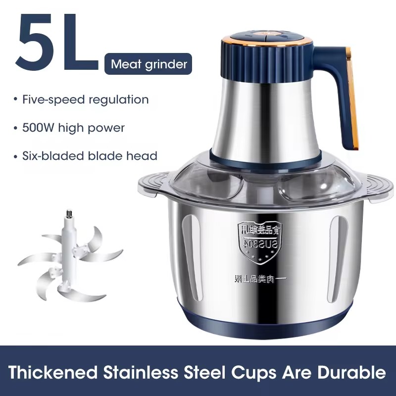 5L Electric Meat Grinders Food Crusher Stainless Steel Multifunctional Vegetable Slicer Processor Chopper Kitchen Blenders: EU