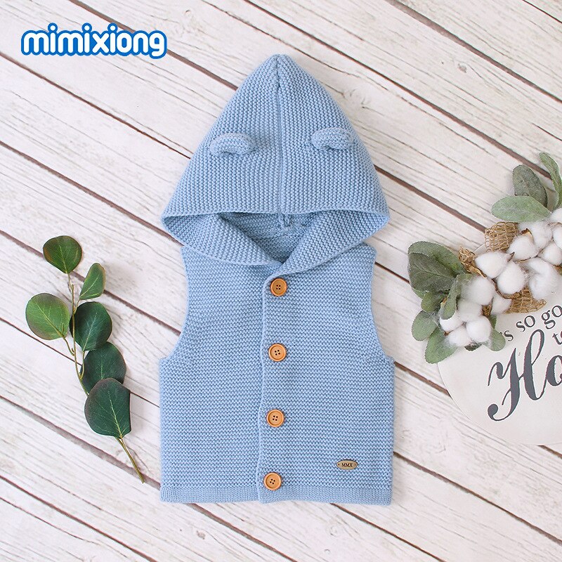 Chalecos de punto para bebés y chalecos de para niños suéteres chaleco con capucha ropa infantil: Light Blue / 18-24M