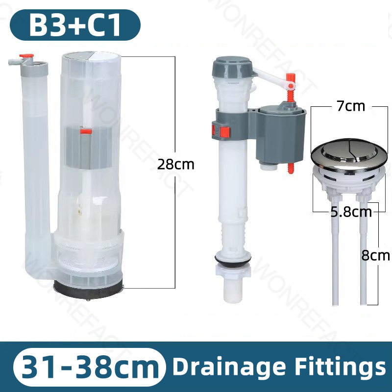 Universal Toilet Tank Replacement Kit Toilet Buttons Toilet Dual Flush Valve Water Inlet Valve Accessories Adjustable Float: Yellow