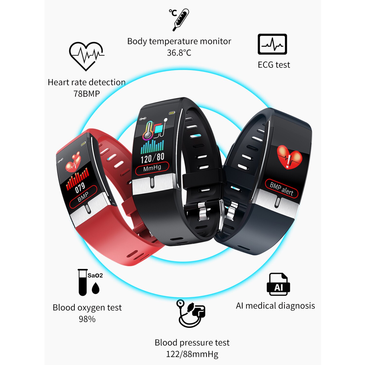 Body Temperature Monitor Smart Band ECG PPG Wristband Heart Rate Smart Watch Blood Pressure Measurement Sport Fitness Bracelet