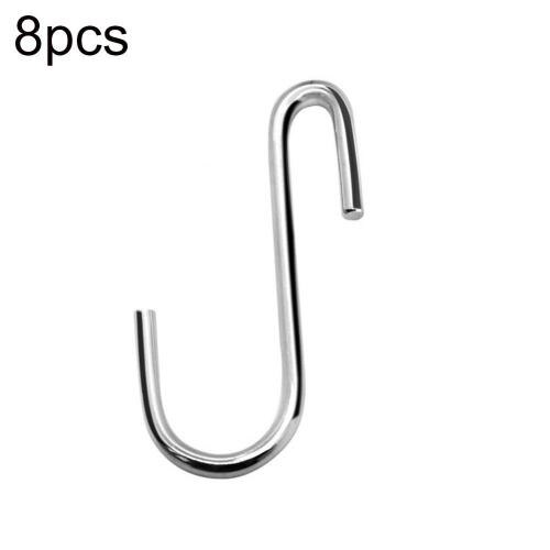 4/8Pcs Multifunction S-shaped Stainless Steel Hanging Hooks Kitchen Bathroom Hangers Holder Home Bedroom Hanging Metal Hooks: Silver 8pcs