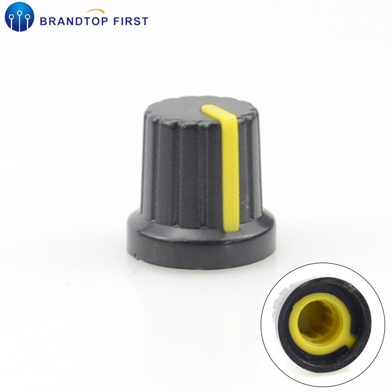 Tapones de perillas moleteados de plástico de 6mm de diámetro, Agujero del eje, potenciómetro: YELLOW