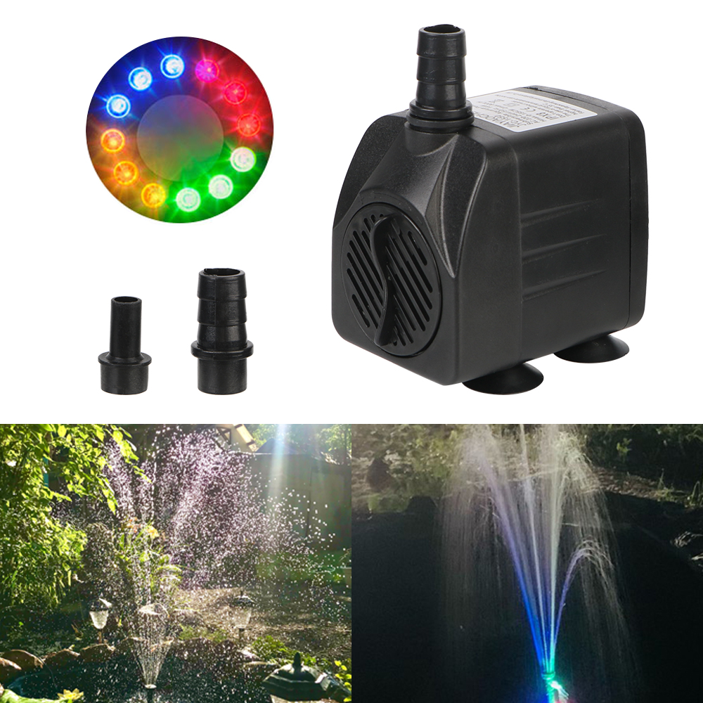 Ultrastille waterpomp met 12 LED-licht voor tuinaquarium Aquarium Vogelbadfontein met netsnoer Dompelfontein