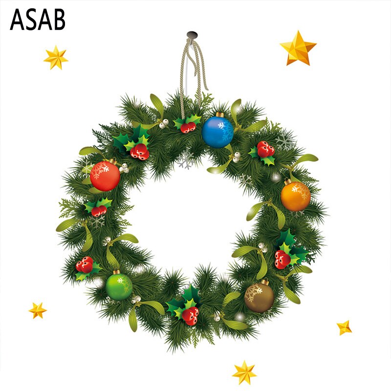 Christmas-Sticker Glass Window Self-adhesive Paper Green Garland Stickers Shopping Mall Store Glass Door Dress Up: Default Title