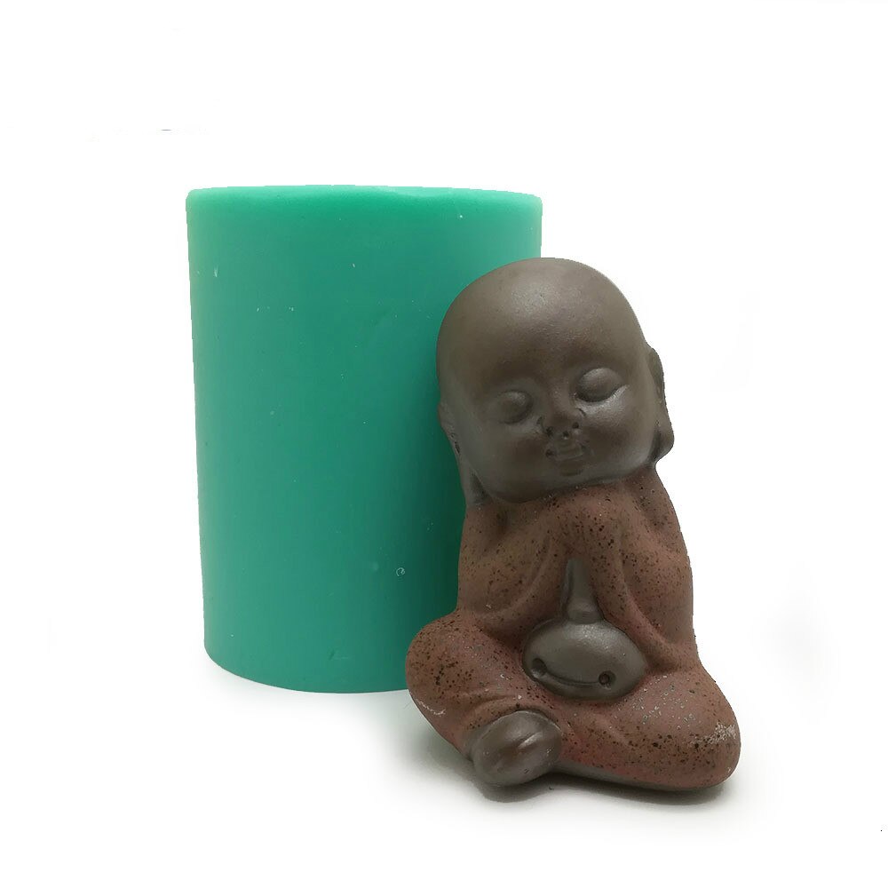 3D petit moine Silicone moule bougie moule plâtre moule résine artisanat moule à la main bricolage bouddha Statue cuisson décoration: Rose