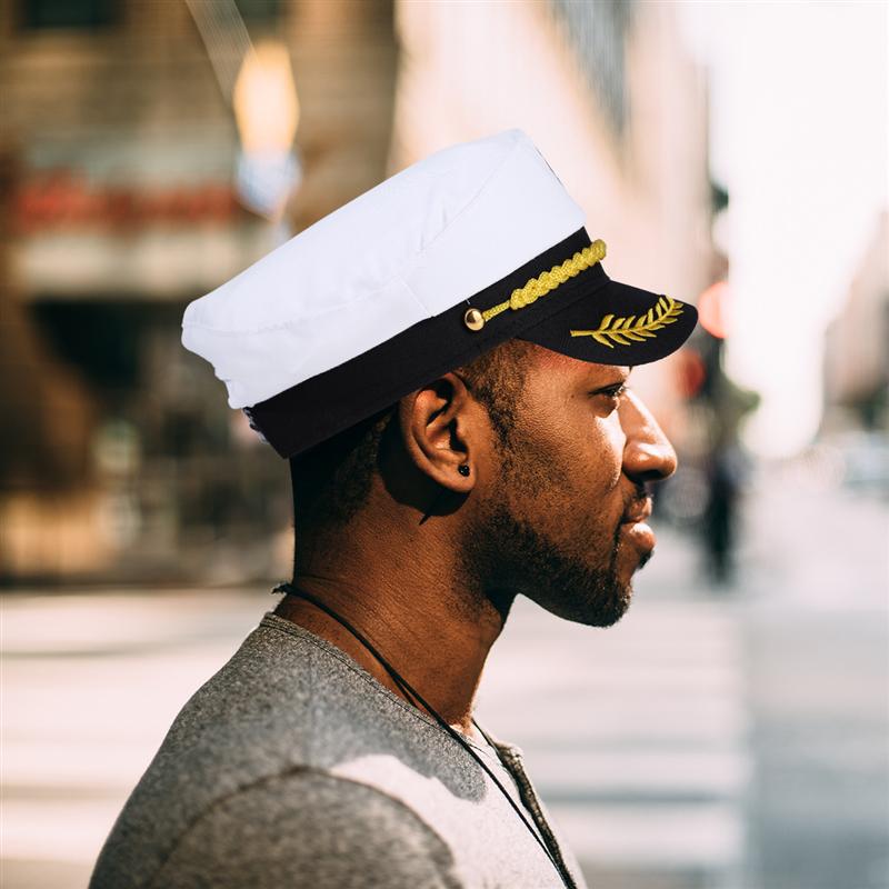 Voksen yacht båd skib sømand kaptajn kostume hat kasket marineblå marine admiral broderet kaptajn hat (hvid)