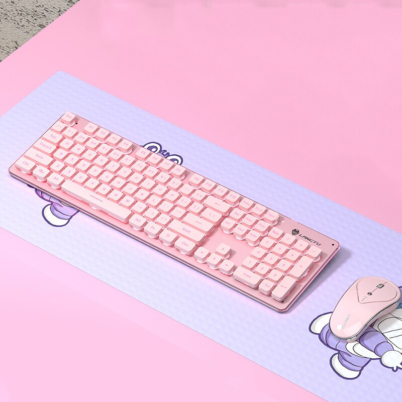 Teclado gamer sem fio, 2.4g, toque mecânico, recarregável, mouse gamer para macbook, computador, teclado iluminado: Pink (White Light)
