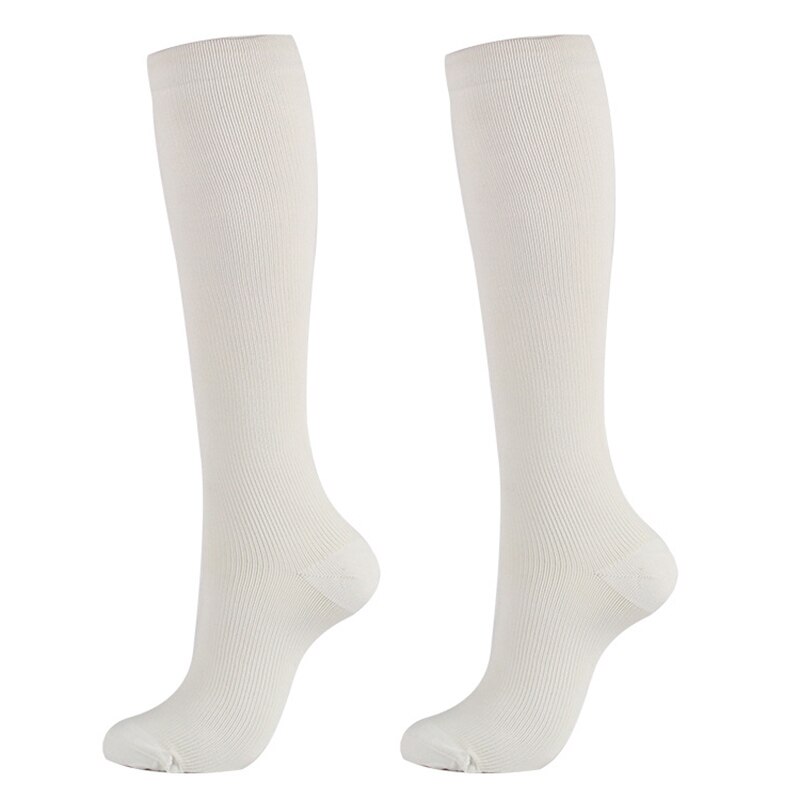 Winter Nylon Solid Pressure Compression Varicose Vein Leg Knee High Support Long Warm Stockings for Women Feet Cover: White / L XL
