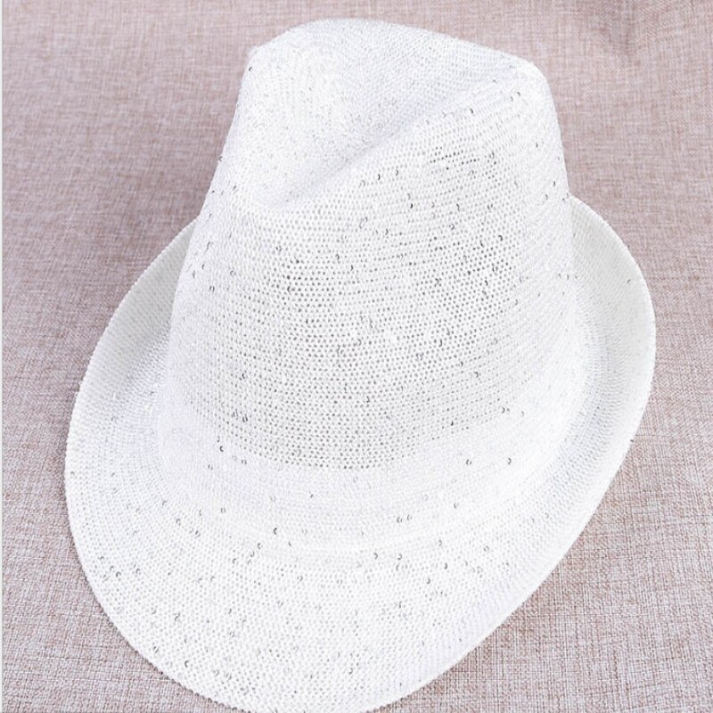 Lato siatkowany, z cekinami brokat jazzowy kapelusz dzianiny lekki oddychający kapelusz na plażę fedora moda taniec uliczny kapelusz