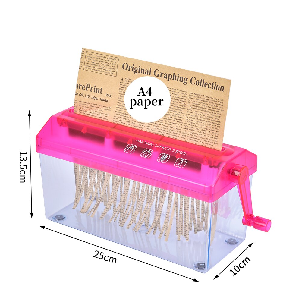 Cutting Transparent Home Office Shredder for A6, Folded A4 Paper Strip-Cut Paper, Mini Hand Crank Paper Shredder Paper