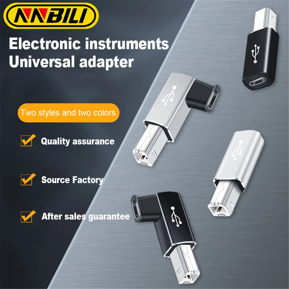 NNBILI USB C To USB B Adapter Female To Male Connector For Scanner Printer Data Transfer MIDI 90° Converter Electric Piano Organ