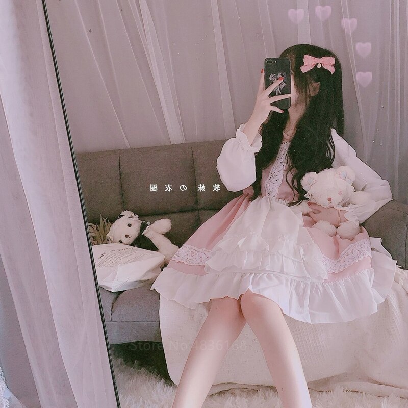 Vestido gótico japonés de Lolita para mujer, ropa europea, Punk, gótico, vestidos victorianos, Kawaii, Lolita, para chicas Harajuku Medieval: Color2