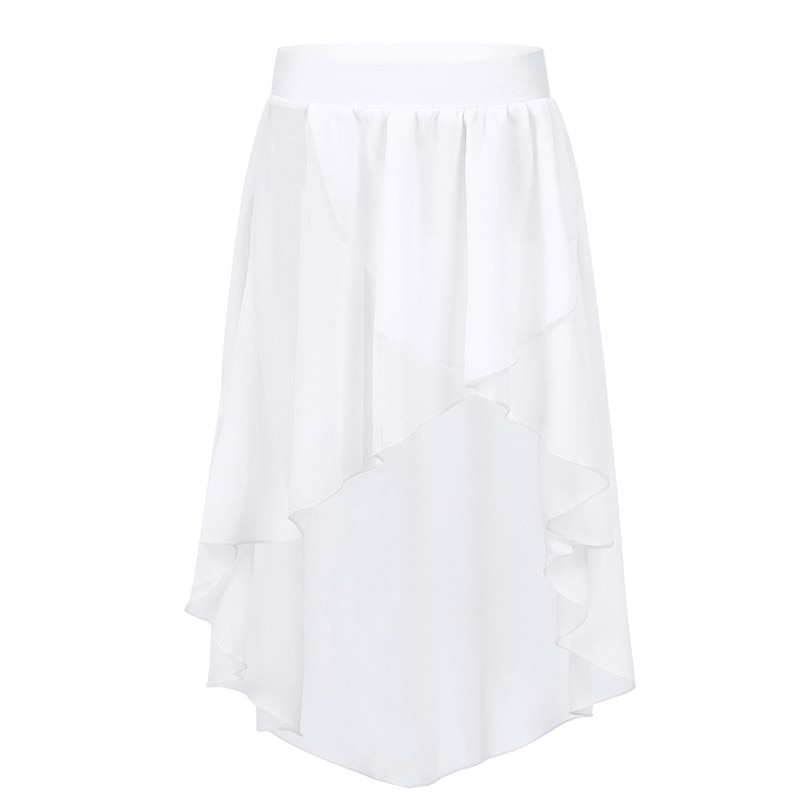TiaoBug Kids Teens High-Low Elastic Waistband Chiffon Skirt Children Girls Ballet Tutu Latin Jazz Stage Lyrical Dance Costumes: White / 14
