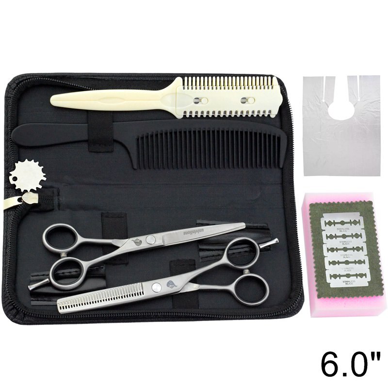 6" barber hair scissors hairdressing razor salon supplies hair cutting shears hair thinning sissors pinking clipper: 6009A-Kit case