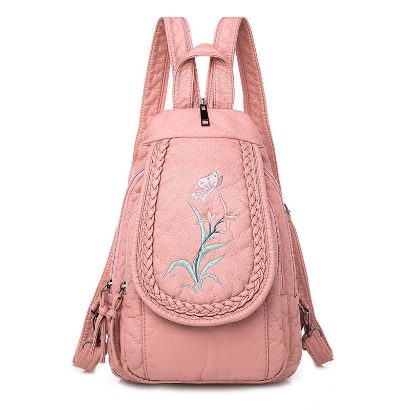 Mochila feminina de couro para mulher e menina, bolsa de ombro feminina de alta qualidade feita em couro macio, ideal para viagens e escola de 2019 nova varal: pink style2