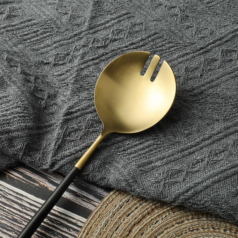 304 Stainless Steel Serving Spoon Set Kitchen Large Salad Spoon Fork Cutlery Set Dinning Server Steel Utensils Salad Scoop Fork