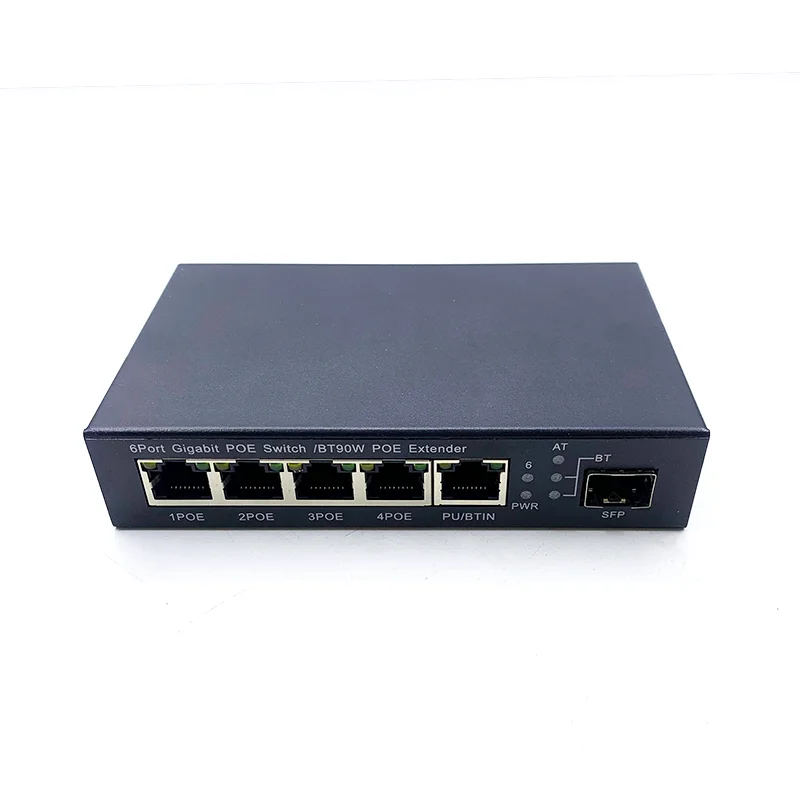 Switch industriale ethernet 5 10/100/1000m 48v(60w-300w) , switch poe a 4- porte , classe 8 802.3bt/ 1 porta , 1000m uplink/nvr, 1 porta sfp: Default Title