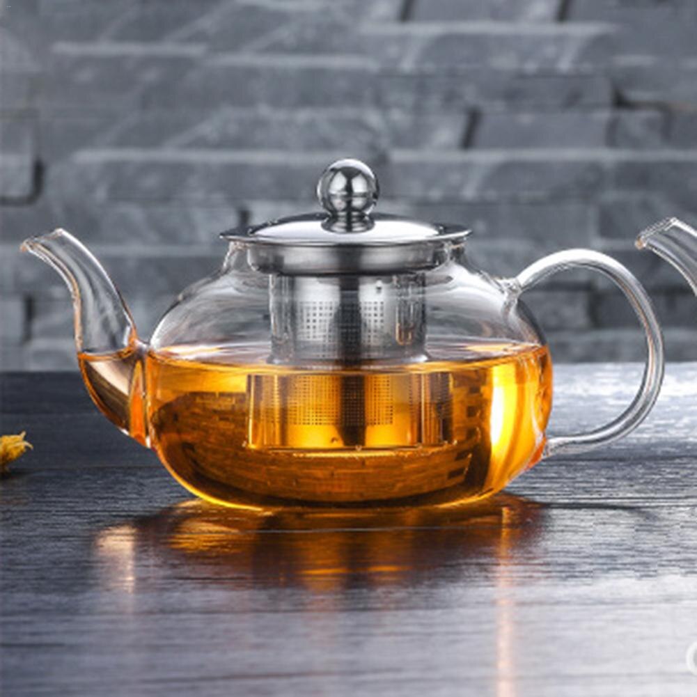 Clear Borosilicate Glass Teapot with Stainless Steel Infuser Strainer Heat Resistant Loose Leaf Tea Pot Tool Kettle Set