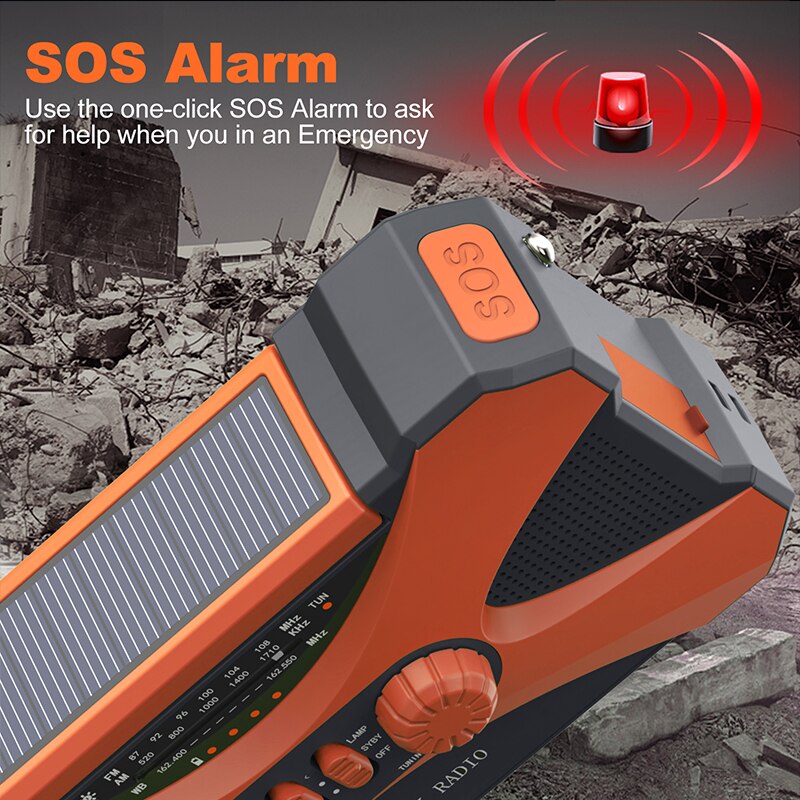 Super Large Battery Emergency Radio With Solar Hand Crank 10000mAh For Mobile Devices,SOS Alarm AM/FM/NOAA Radio LED Flashlight