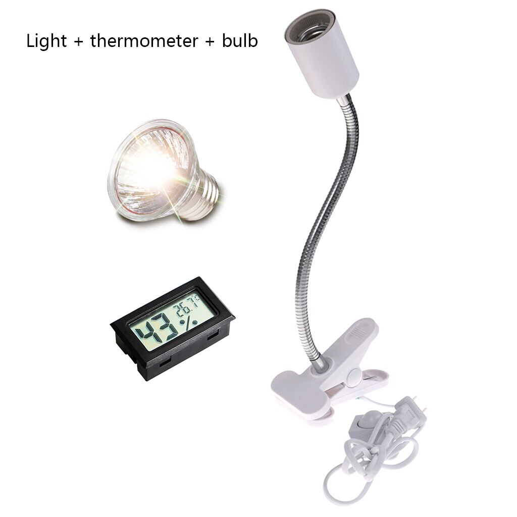 UVA UVB Reptile Lamp Set Flexible Clamp Lamp Holder Thermometer Hygrometer Turtle Tortoises Basking Lamp Heat Light Kit: white-50w