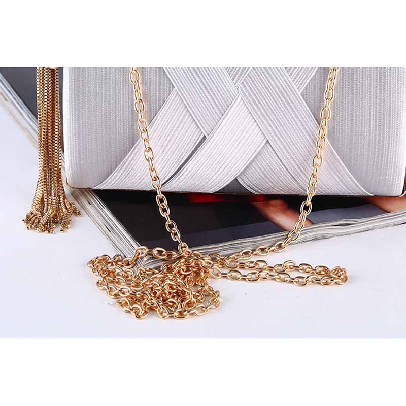 Handgjord silke kvällsväska dam satin brud bröllopsväska party messenger tofsar clutch guld silver