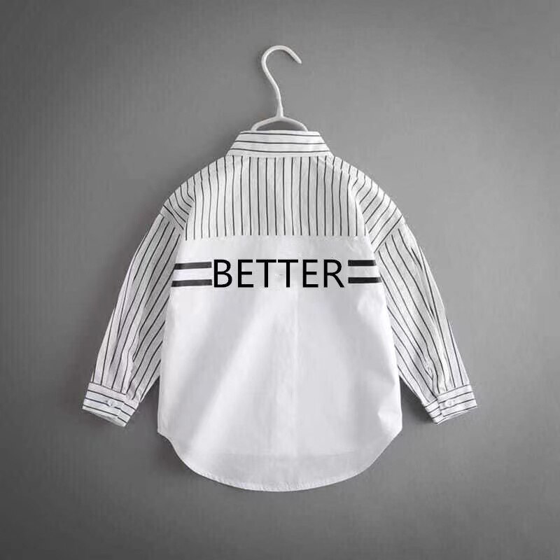 Chemise à manches longues pour garçon et adolescent, vêtement blanc à rayures fraîches, avec lettres imprimées, automne printemps