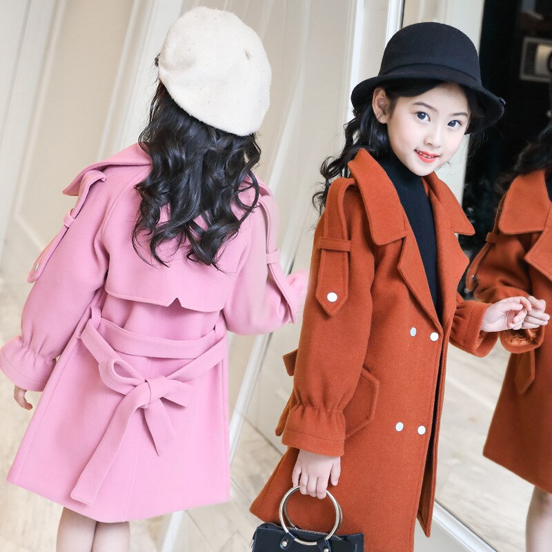 Manteau en laine pour fille, épais, Long, à la , , pour adolescent, veste coupe vent, automne hiver