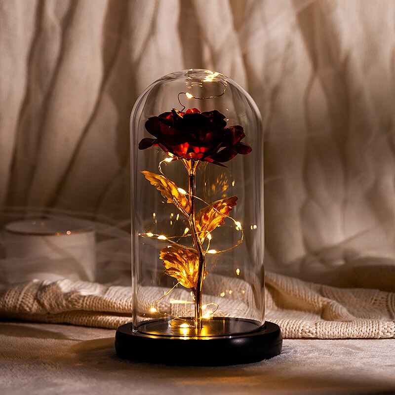 Rose space kunstige blomster tørrede blomster rød rose i glasæske boligindretning fest valentinsdag jul bryllup pige: Gloden rød